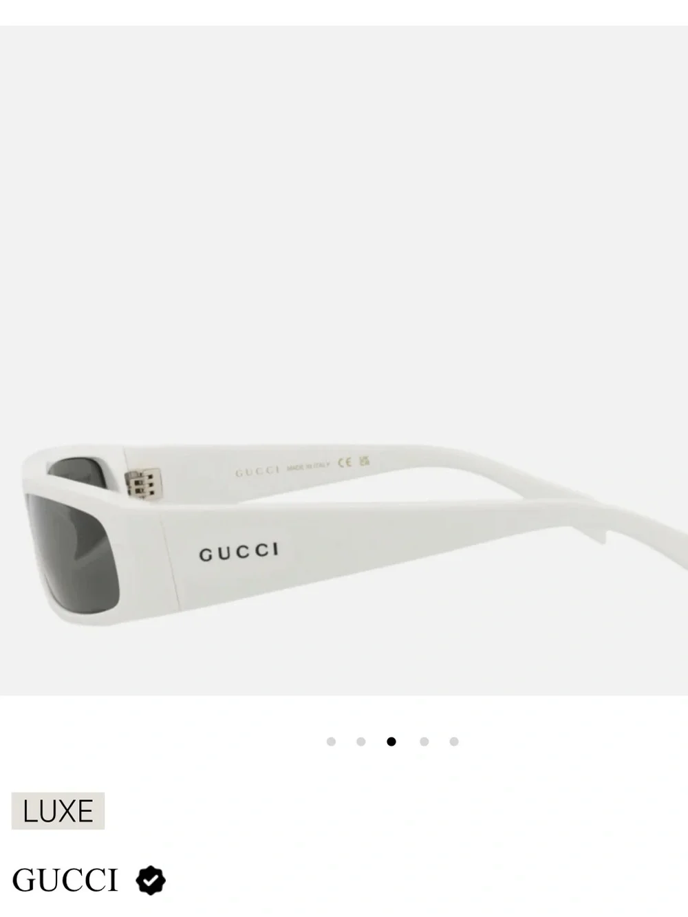 Gucci White Rectangular Sunglasses with Dark Grey Lenses